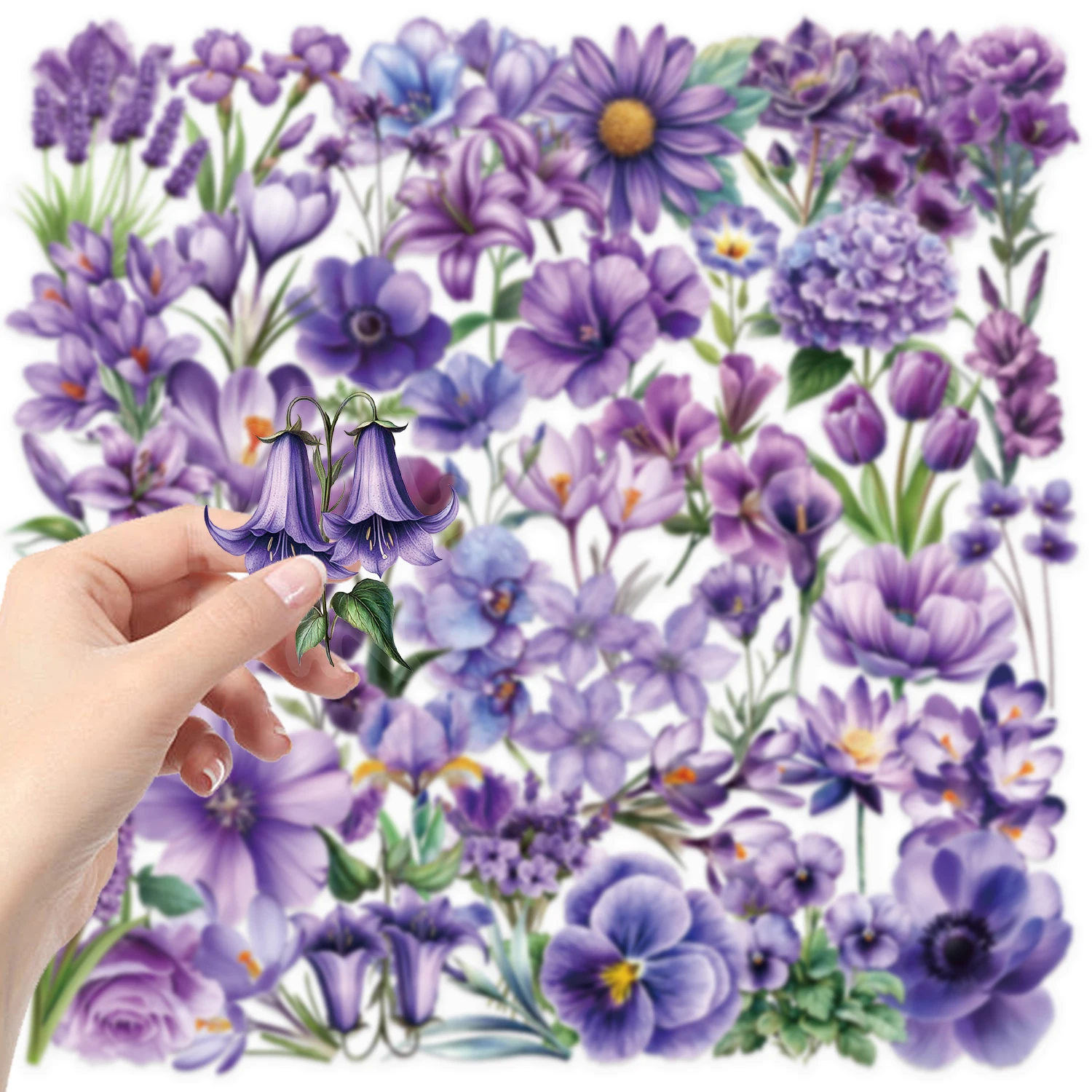 Autocollants transparents à fleurs violettes, Art romantique, pour ordinateurs portables, coques de téléphone, décoration créative étanche, DIY bricolage, 50/100 pièces