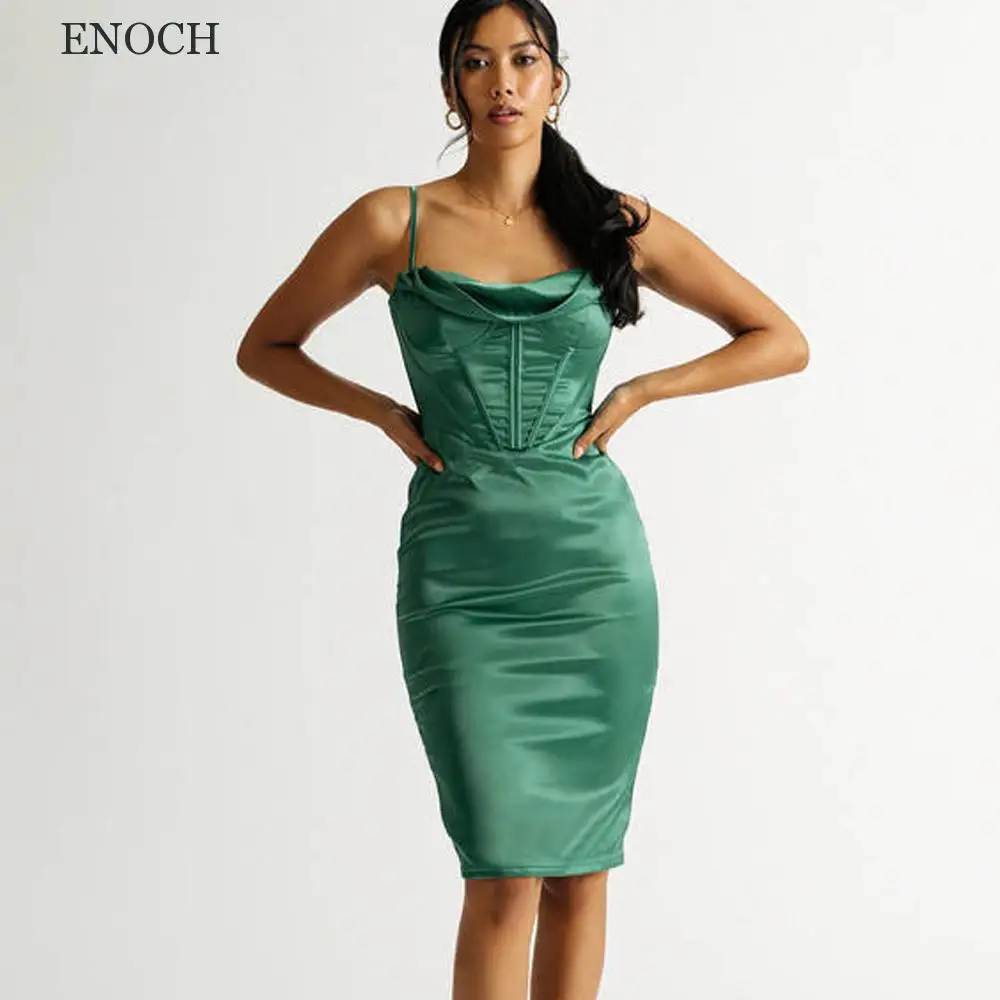 

ENOCH Mermaid Satin Sheath Cocktail Dresses Sleeveless Open Back Party Dresses Custom Made Vestidos De Gala Summer Knee-Length