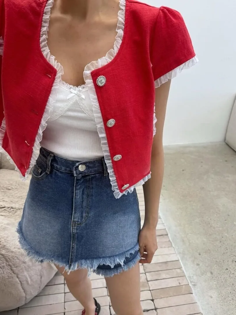 Dongdaemun Summer New Style Short Sleeve Lace Trim Shirt Korean Style Women's Fashion Inner Wear Regular Fit Spring Autumn Wi...