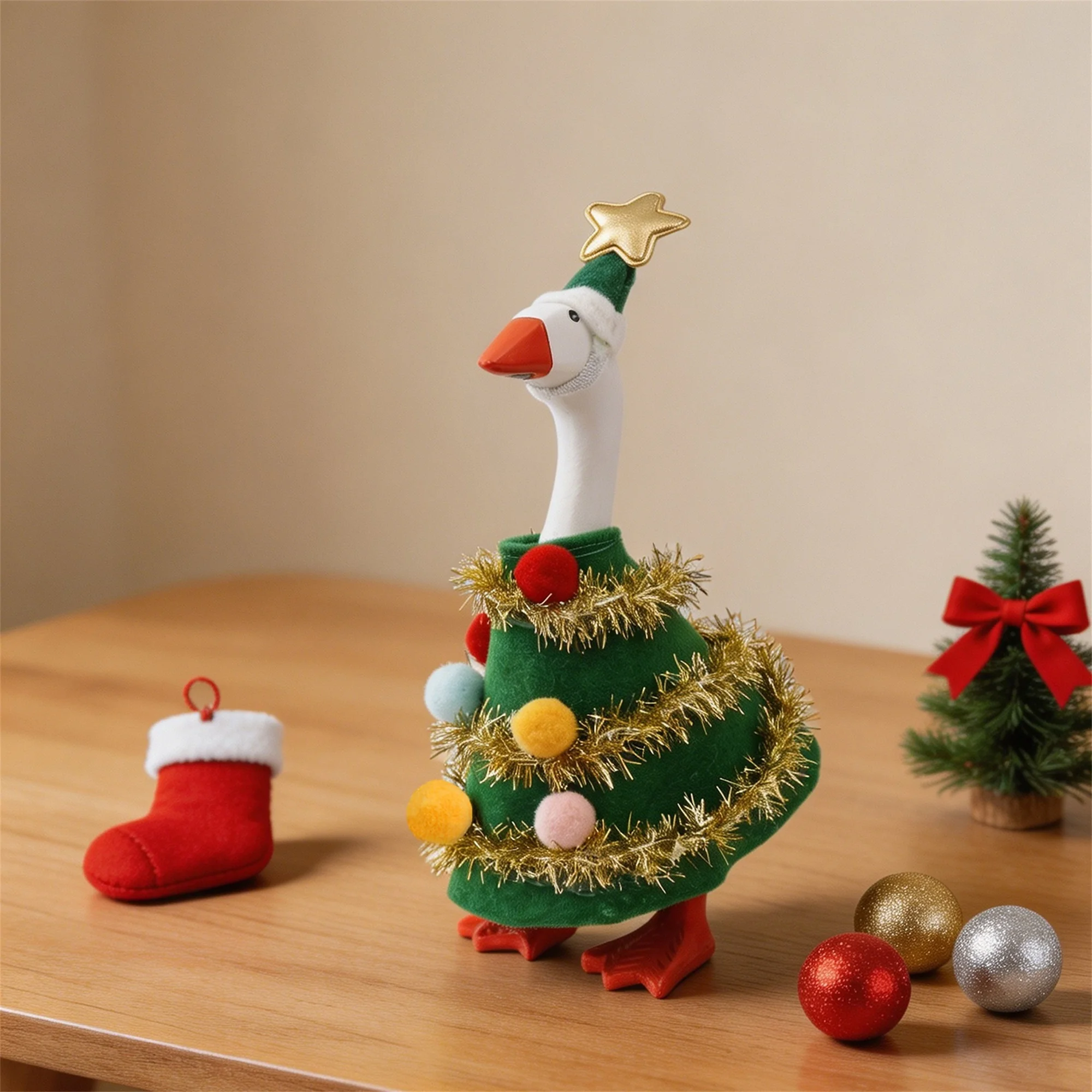 Winter Mini Schreibtisch-Gans Figur 7 Zoll Magnetische Gans Weihnachtsbaum-Kostüm mit Mütze für Enten-Schreibtisch Schlüsselhalter Deko – Detail 6