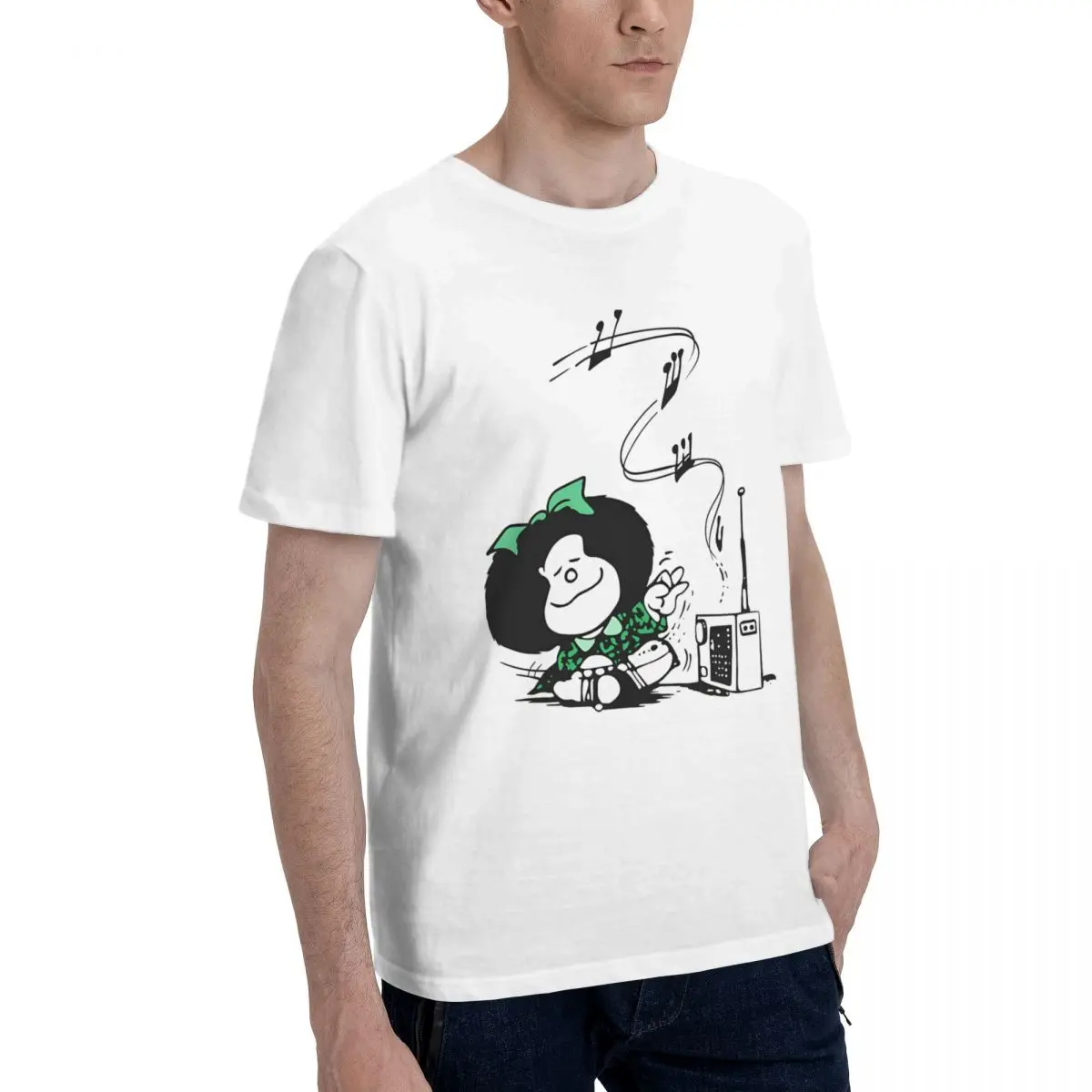 Music Mafalda Tshirt 100% Cotton Tops For Men Classic Vintage Funny T-Shirt Unisex Tees