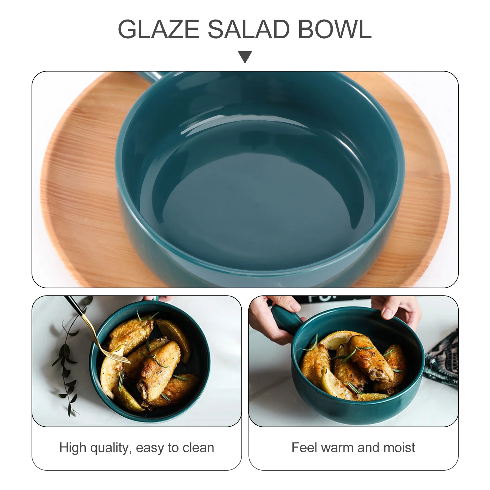 

Ceramic Salad Bowl Pink Exquisite Workmanship Ovenware Handle Home Kitchen Cooking Pot Milk Porridge Sauce Soup Noodle Bowl