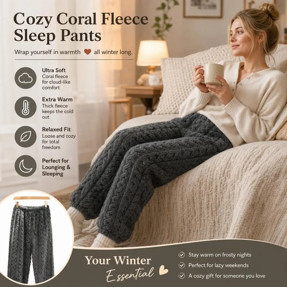 Pajama Pants Women 3D Jacquard Coral Fleece Winter Warm Thick Flannel Thermal Trousers Loose Sleepwear Home Bottoms Loungewear