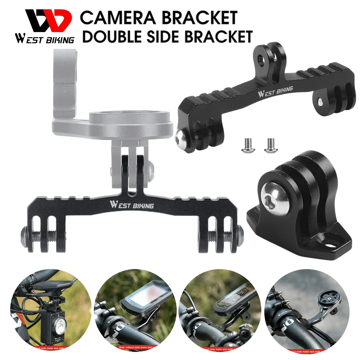 WEST BIKING Bicycle Computer Camera Holder Aluminum Alloy Bike Handlebar Mount Mountain Road Bike Cycling Bracket for Garmin