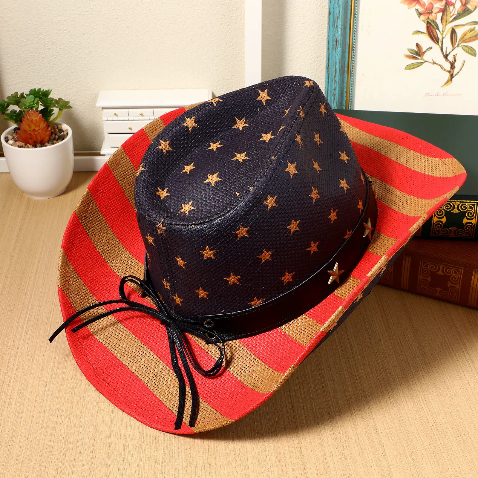 

1pc Cowboy Hat Unisex Straw Sun Hat For Stage Performance Jazz Party Decor American Flag Lightweight Breathable Summer Outdoor