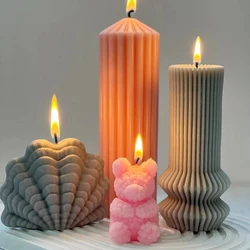 3D DIY Shell candle silicone mold striped cylindrical Roman pillar candle silicone mold home decoration bear silicone mold
