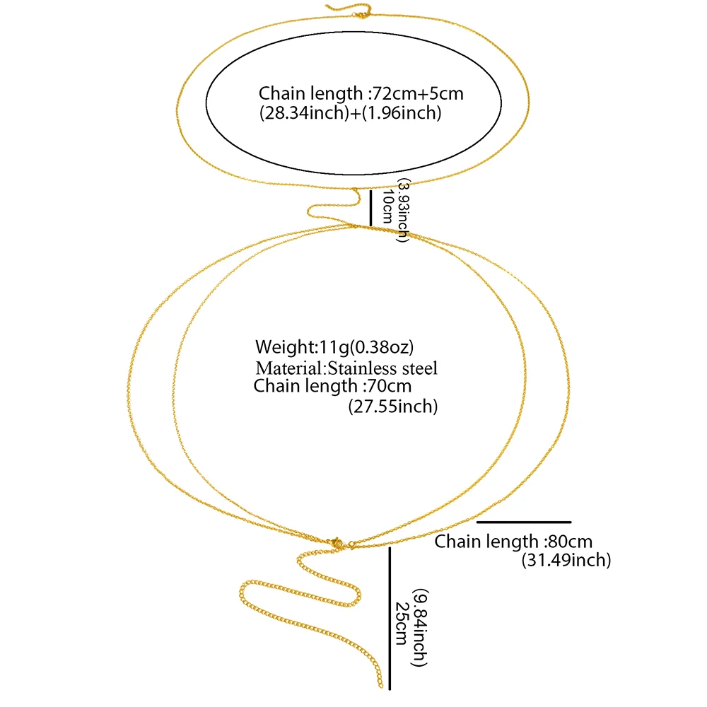سلسلة جسم من الفولاذ المقاوم للصدأ للنساء ، شعور أنيق وجذاب بالجودة ، مجوهرات مثيرة فاخرة وخفيفة ، ملابس شاطئ
