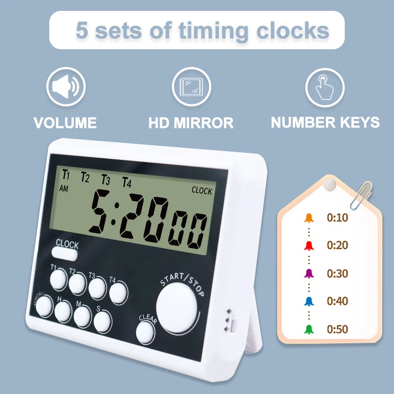 Digital Kitchen Timer 5 Channels Kitchen Accessories Alarm Clock Home Cooking Baking Games Office Timer Volume Alarm Clocks