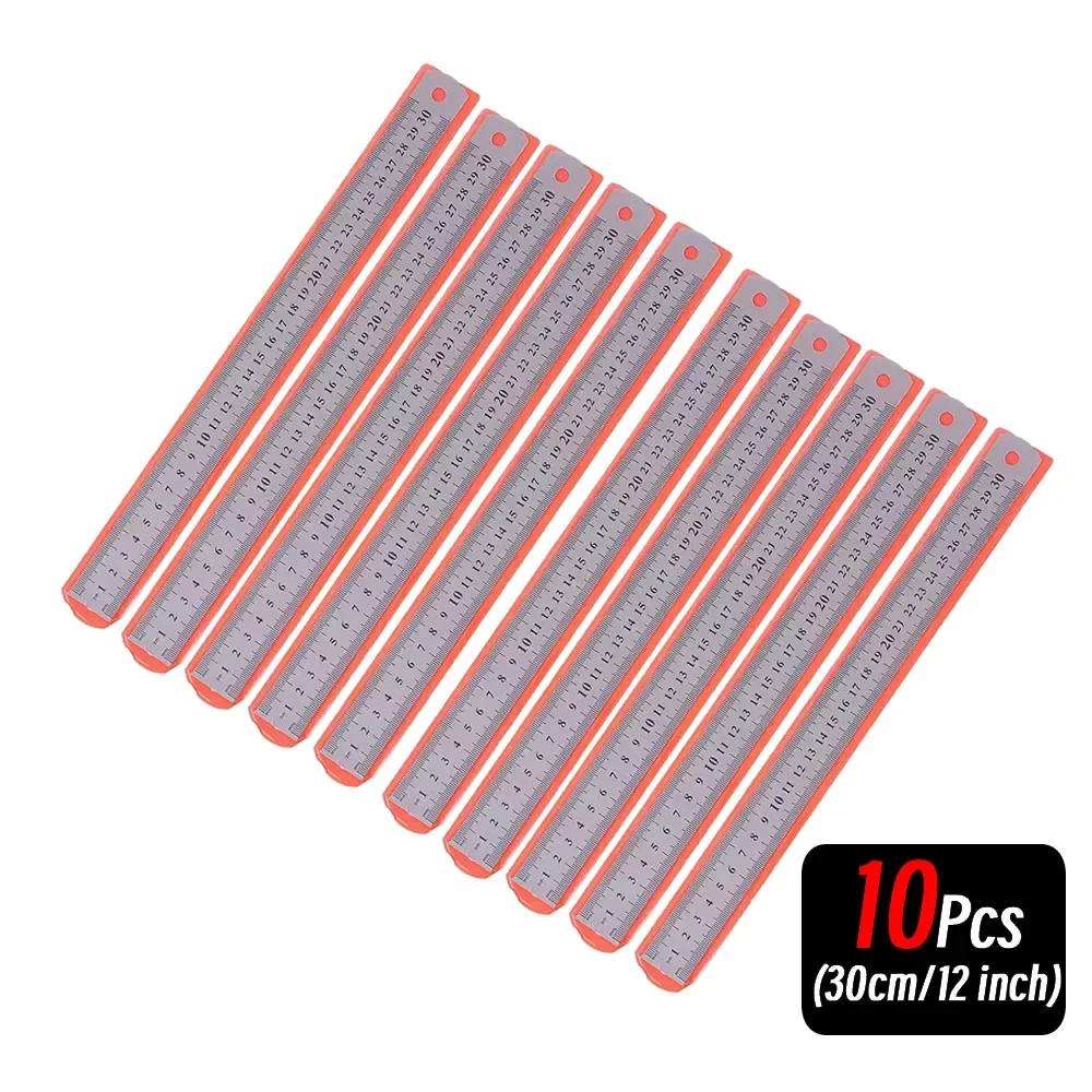 10P 15-30cm Roestvrij Stalen Metalen Rechte Liniaal Precisie Dubbelzijdig Precisie Meetinstrument Schaal Metrische Liniaal Accessoires