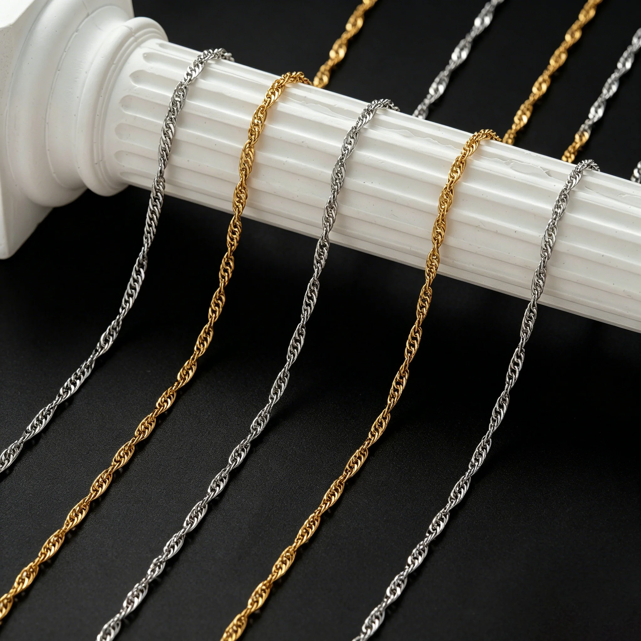 2 Meter Edelstahl Flache Gedrehte Gliederketten für DIY Halsketten Armbänder Schmuckherstellung Zubehör Materialien – Detail 1