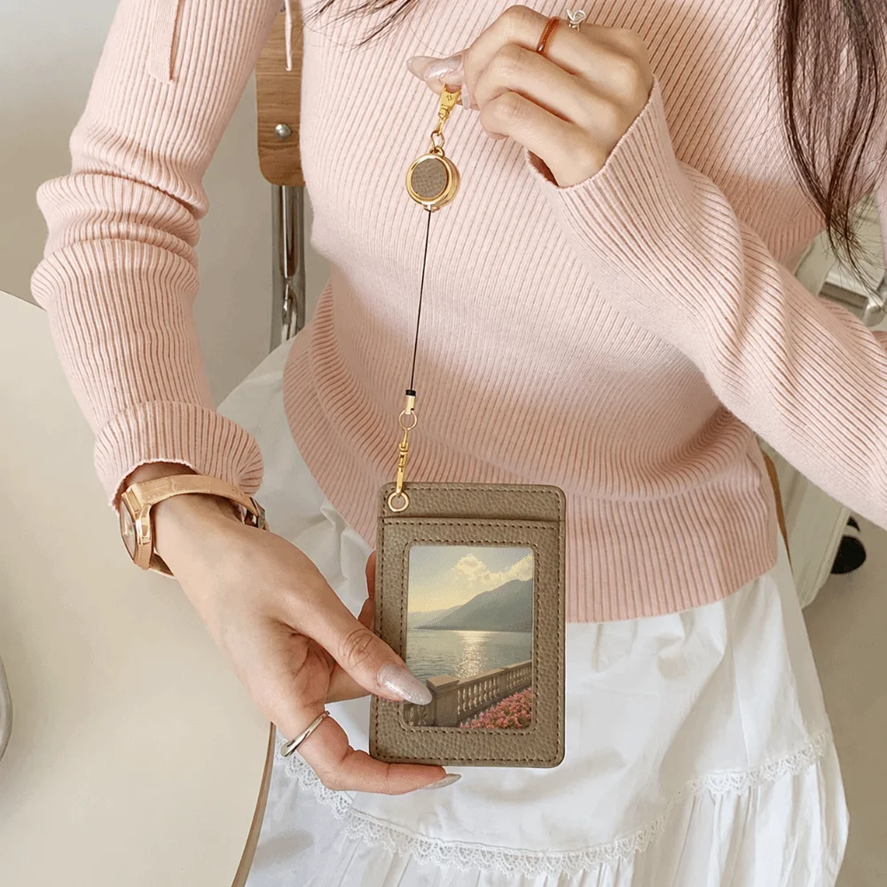 New PU Card Holder Transparent Window Retractable ID Card Protector Bus Holders Student