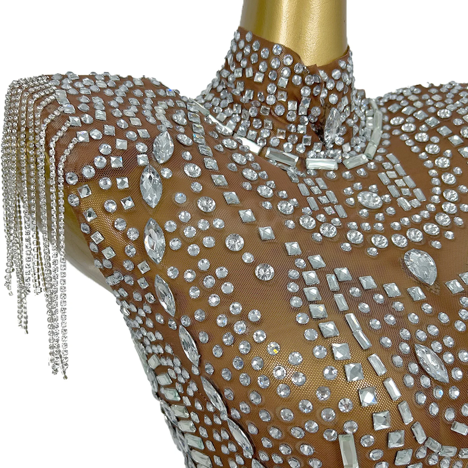 

Sexy Bar Women Dancer Evening Dress Sparkly Singer Rhinestones Transparent Dress Women's Birthday Celebrate Mesh Outfit Luogu