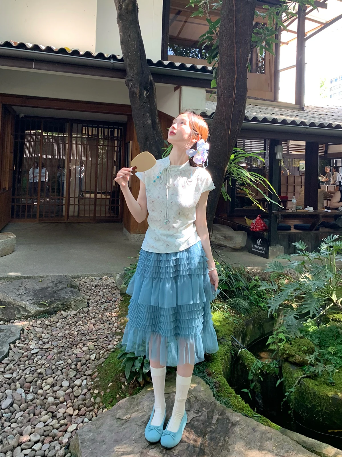 

New Chinese Style Short Sleeve Mesh Skirt And Top Set Summer Lightweight Breathable Half Body Skirt And Fashionable Tee Ensemble
