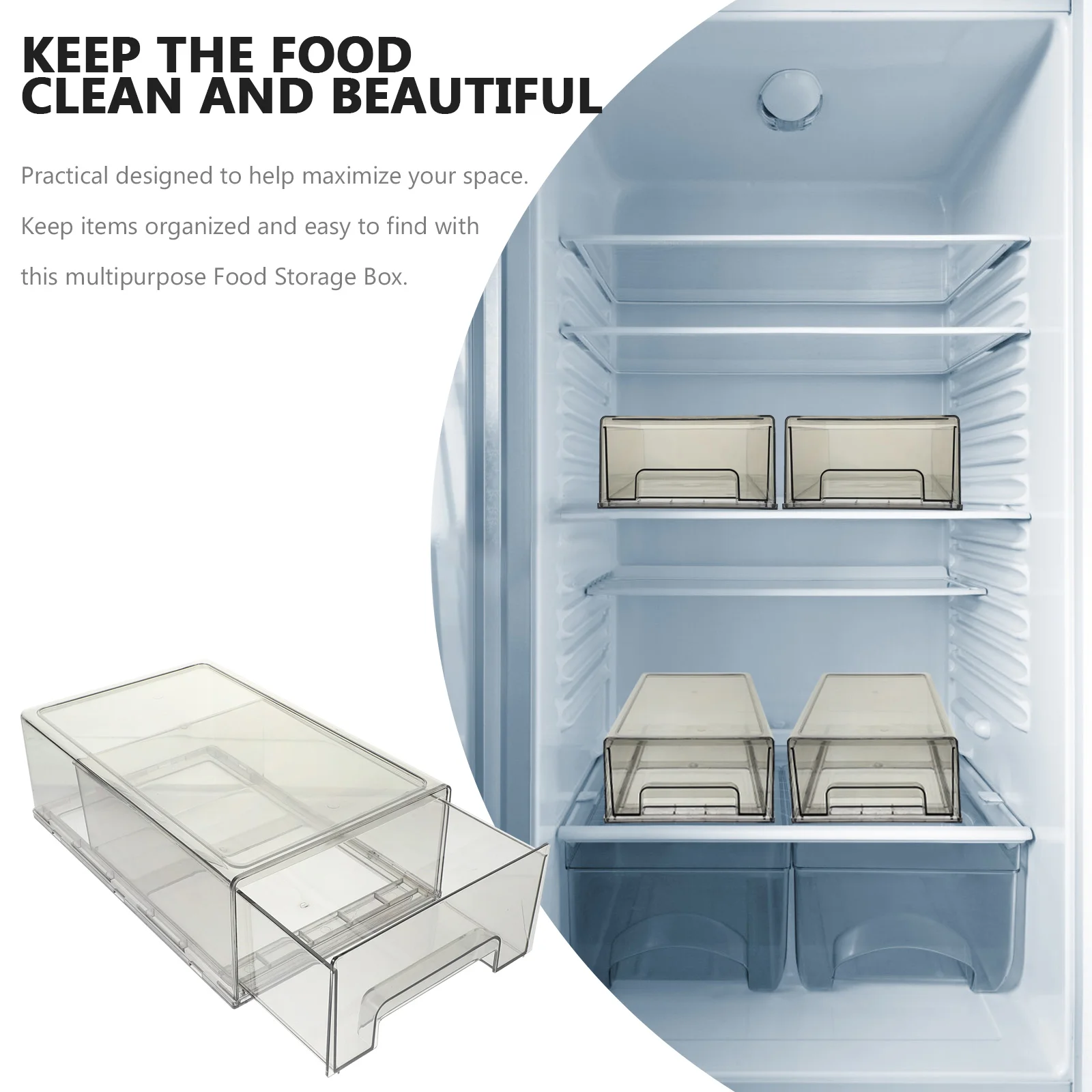 

s Refrigerator Storage Box Medium Grey Fridge ganizer Drawer Type Container Freezer Shelf Holder Food Case Storage Bin
