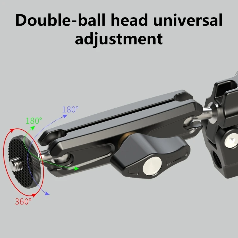 مشبك تثبيت برأس كروي مزدوج، دعامة تثبيت قوية للغاية مع تصميم دوران قابل للتعديل لمعدات التصوير الفوتوغرافي