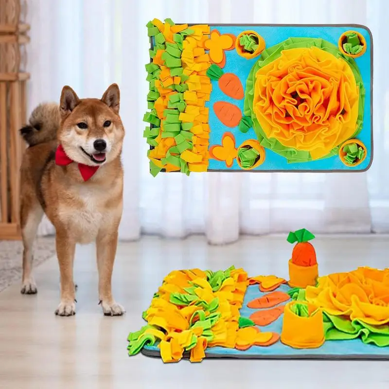 Dog Sniffing Mat Dog Feeding Pad Interactive Natural Foraging Dog Puzzle Toys Pet Sniff Mat with Squeaky Carrots Pet Dispenser