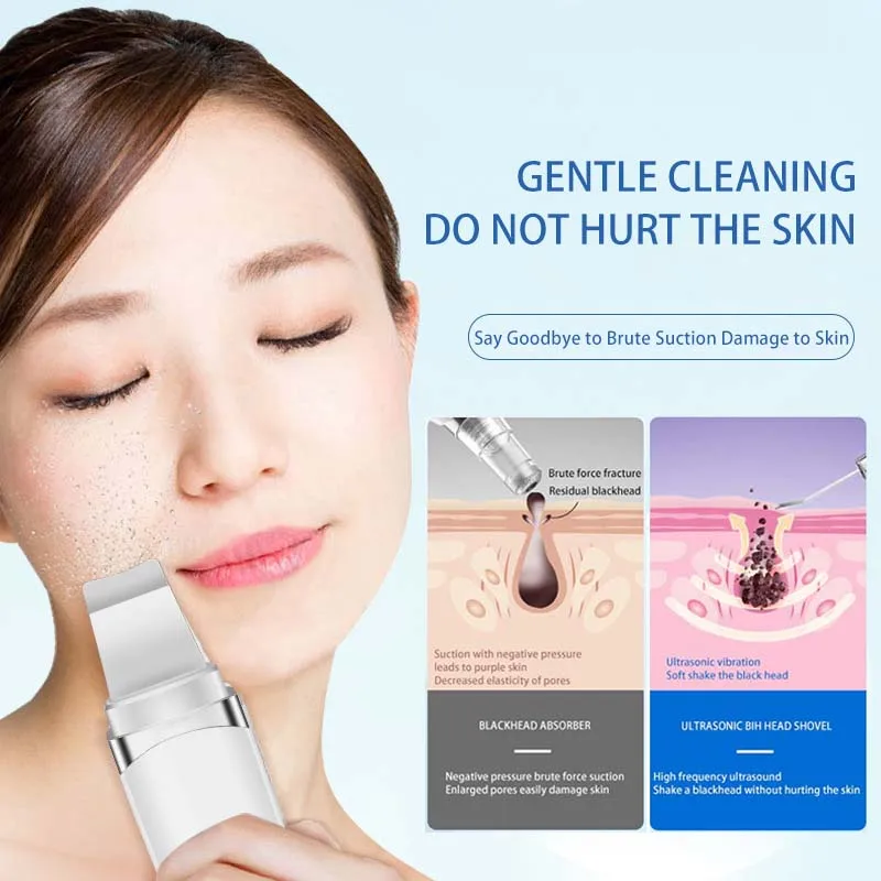 Ultrasonic Skin Scrubber, Espátula Facial, Removedor De Cravos, Limpeza Profunda Do Rosto, Levante A Máquina, Pá De Descascar, Limpador De Poros