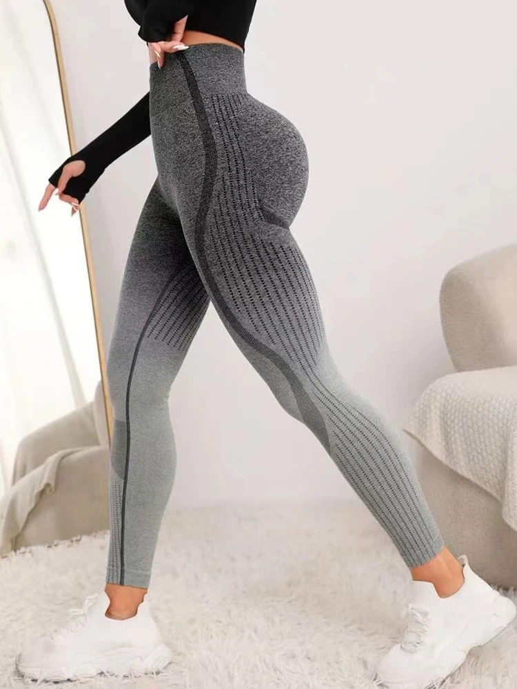 Women Gradient Yoga Leggings Seamless High Waist Leggings Gym Fitness Clothing Workout Leggings JoggingTights Pants