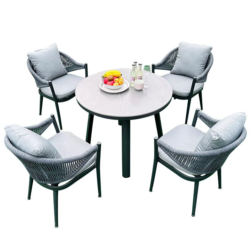 #Hot Sales Outdoor Round Tables and Chairs Set for Hotel & Villa Use Modern Metal Aluminum Dining Furniture