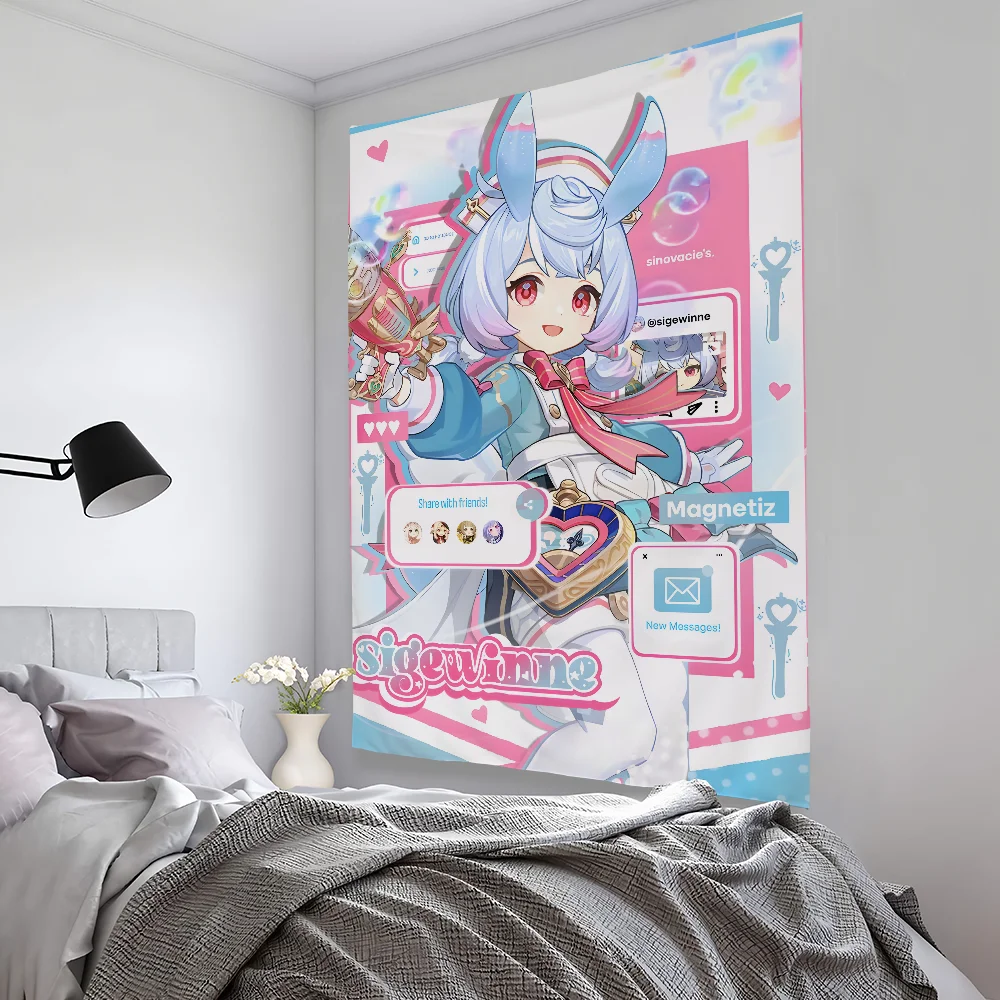 Genshin Impact Hutao Sigewinne Tapestry Bedroom Living Bar Garden Outdoor Microfiber Festival Decoration Background Art Banner