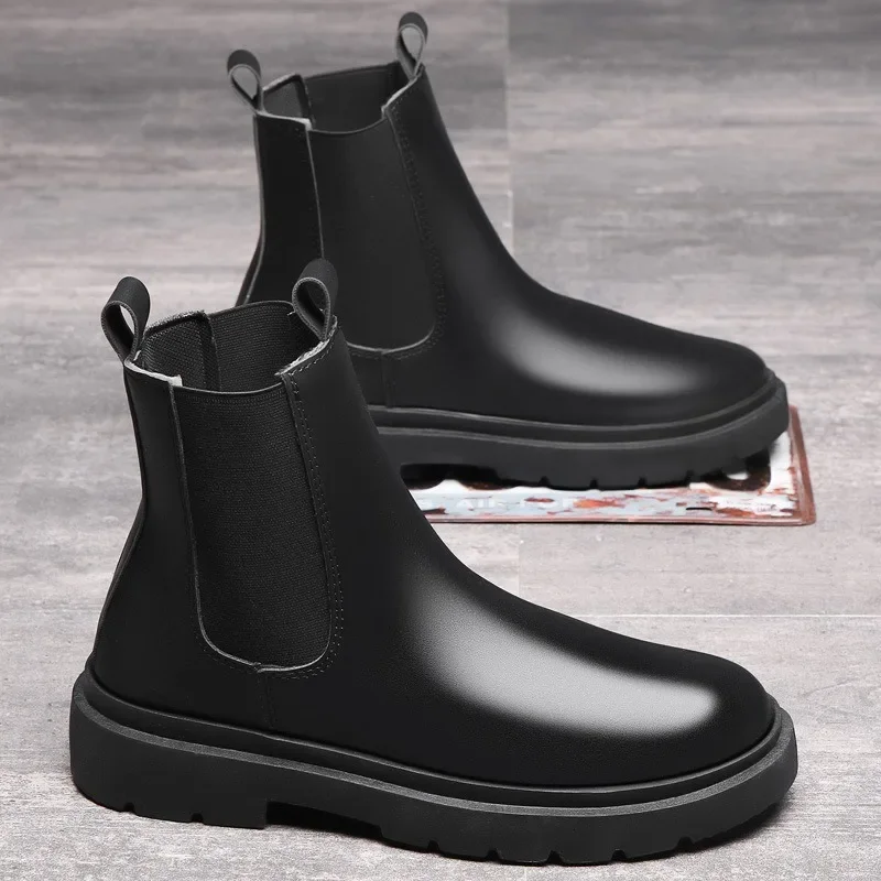 Botas Chelsea para hombre, botines sin cordones, estilo Retro, para motocicleta, color negro, a la moda, novedad de otoño e invierno