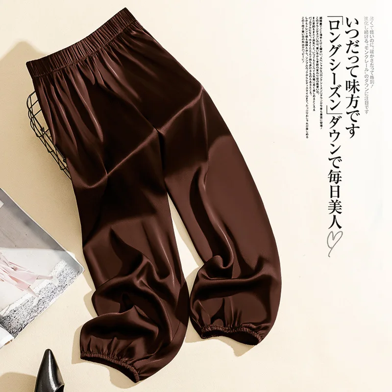 Summer Cool Ice Acetate Silk Bloomers Pants for Women & Men Loose Satin Knickerbockers Green Satin Pants for 150-169cm Tall