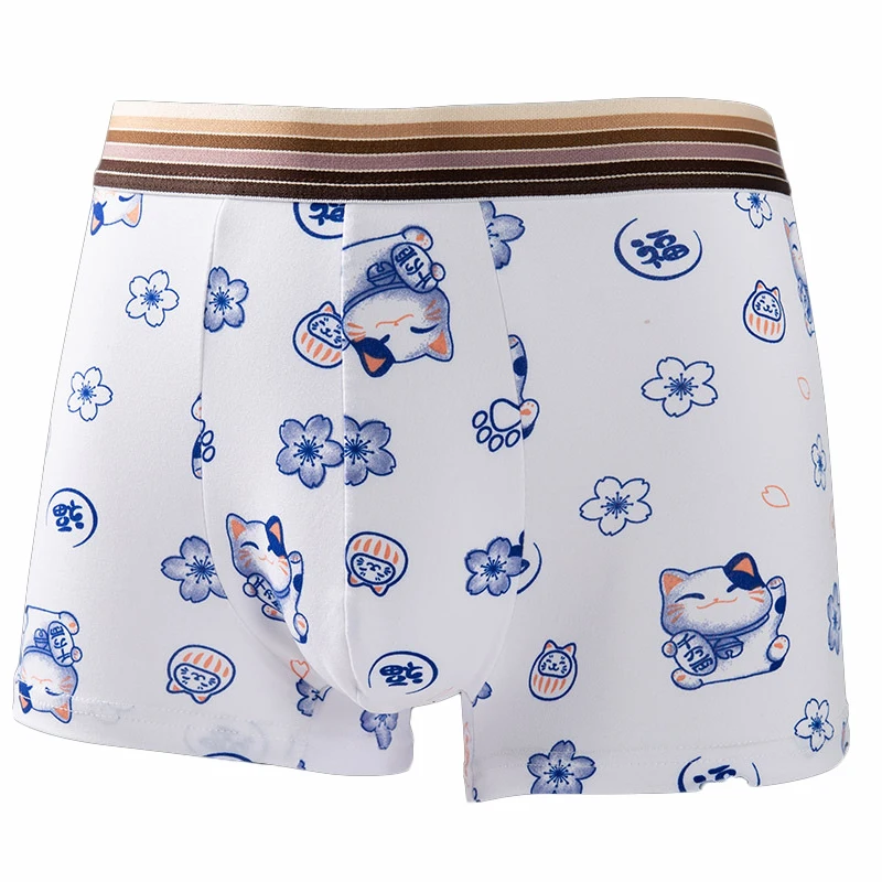 Hot Men Underpants Polyester Boxer Briefs Brand Sexy Male Panties Breathbale Printed Shorts U Convex Plus Size L-3XL