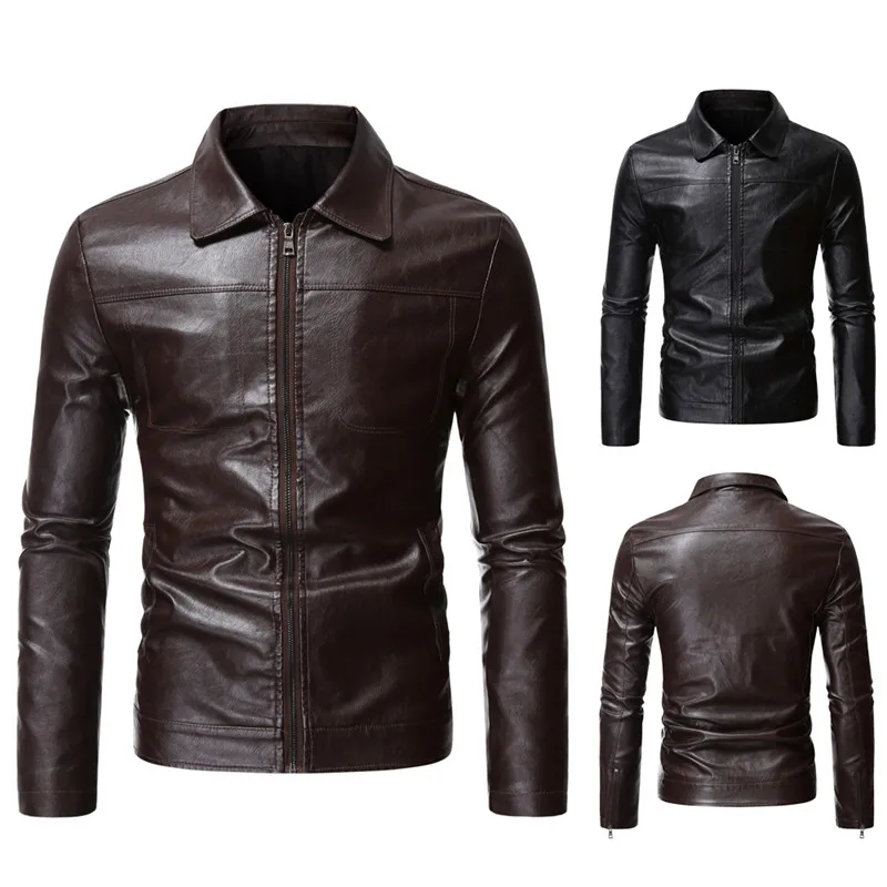 2023 New Autumn  Casual PU Leather Jacket Men's Slim and Handsome Men's Lapel Jacket Business Leather Jacket, Motorcycle Jacket