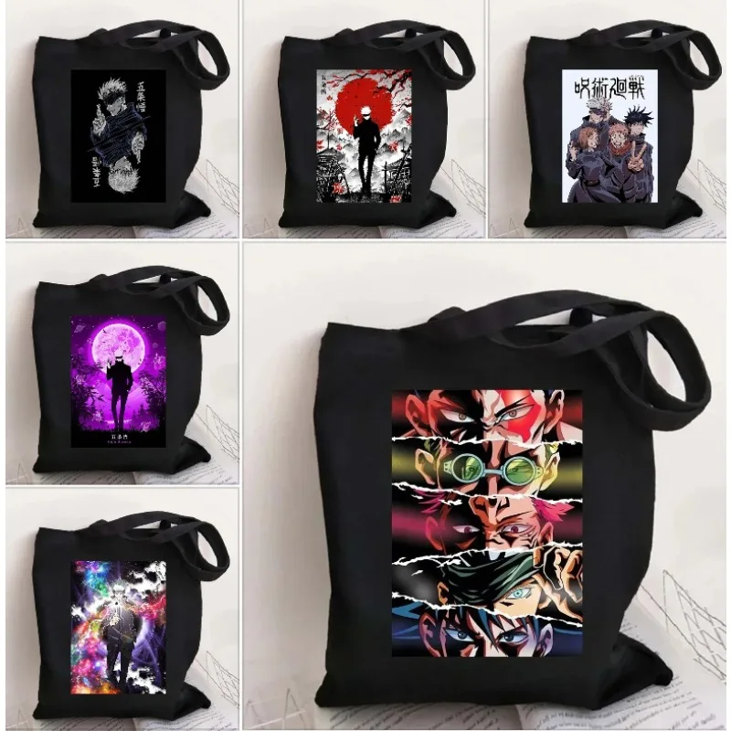 

Japan Anime Gojo Satoru Jujutsu Kaisen Black Tote Bag Shopping Shoulder Bags Large Capacity Reusable Shopper Handbags Decoration