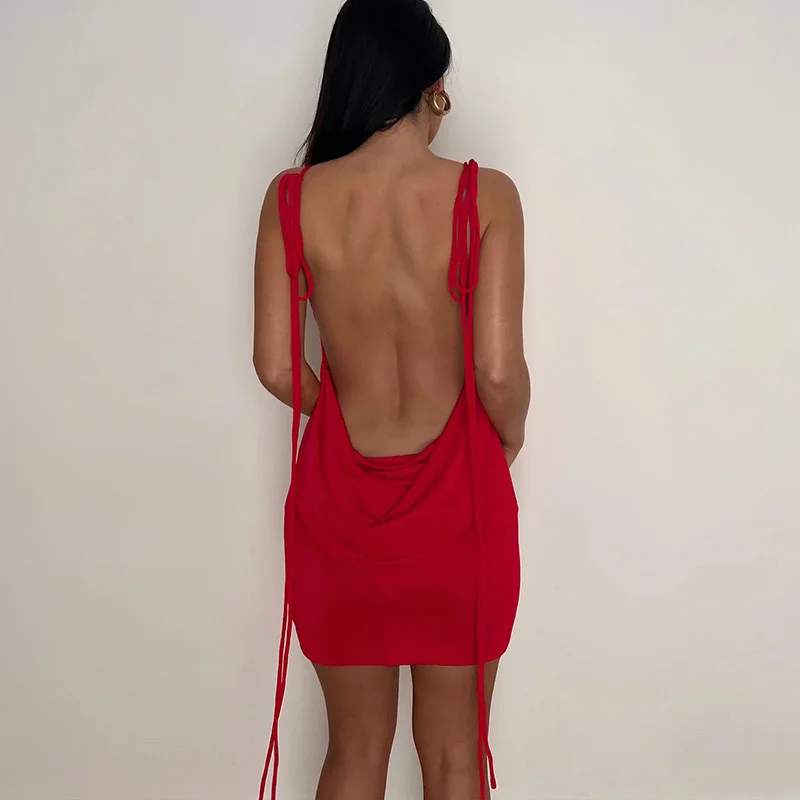 Mozision Spaghetti Strap Backless Mini Dress For Women Robe Summer New Off-shoulder Sleeveless Bodycon Short Dress Vestidos