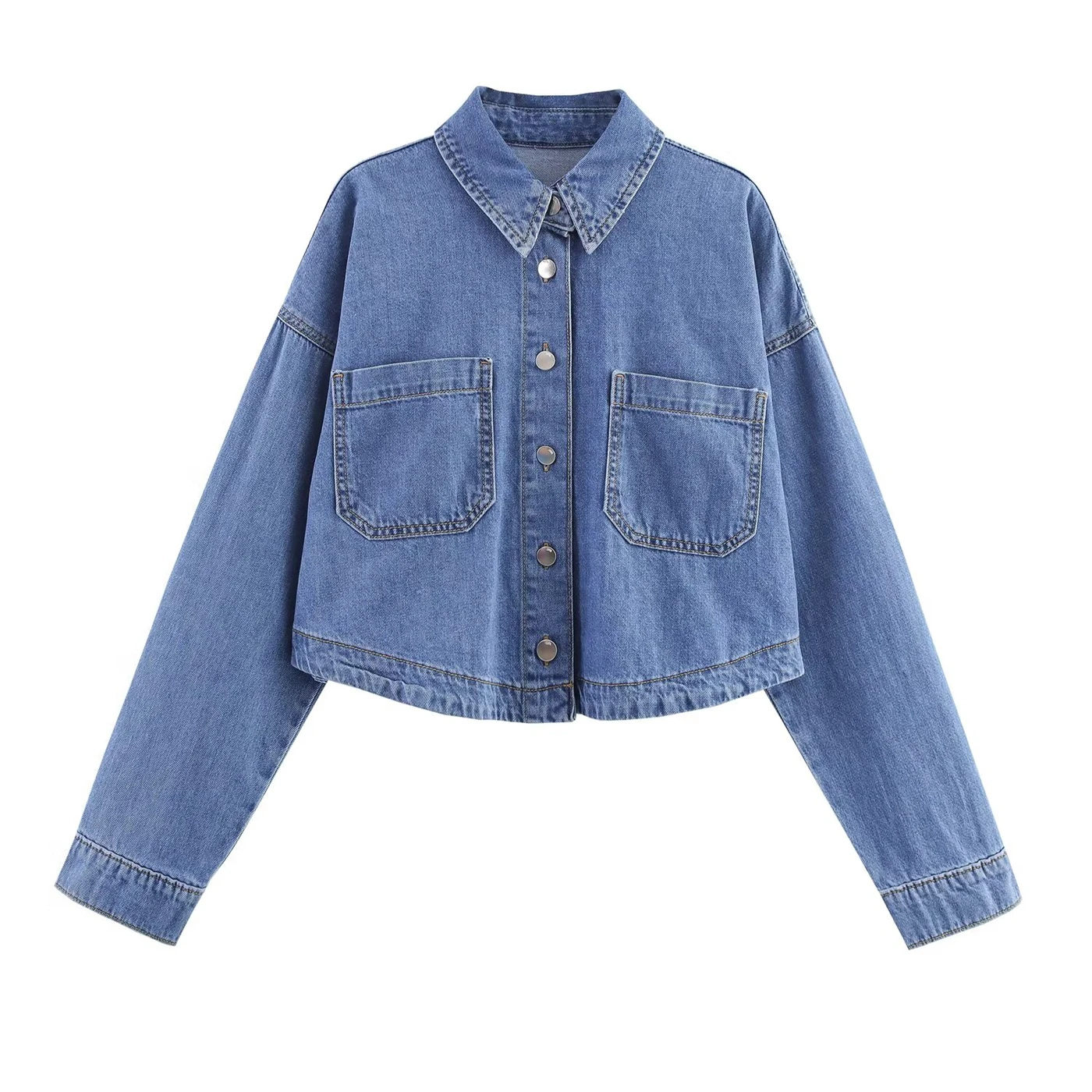 بدلة نسائية من قماش الدنيم 2025 قميص قصير من قماش الدنيم على الموضة للسيدات جديد بنطال جينز واسع الساق