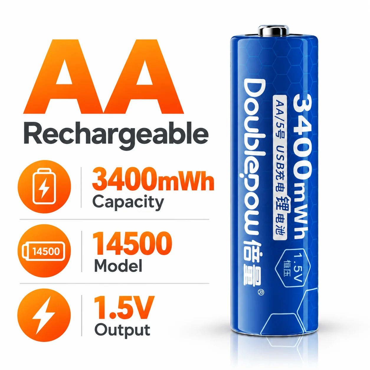 1.5V 3400mWh AA 14500 Type-C Rechargeable Lithium Battery USB Charging Cell for Remote Control Mouse Toys 1/2/5/10/20/50PCS