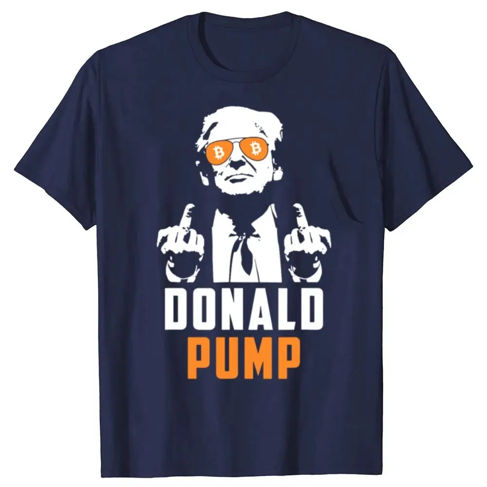 Donald Pump Bitcoin Funny Trump 2024 Crypto American Flag T-shirts Men Fashion Casual Tshirt 100% Cotton Loose Oversized T Shirt