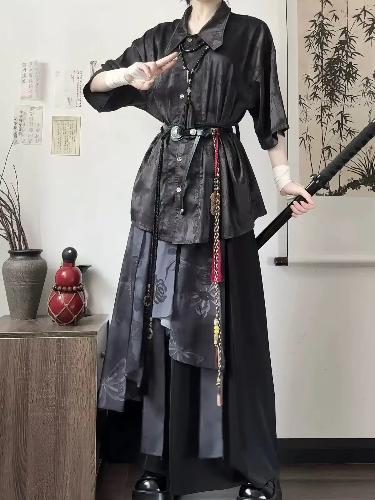 

Youthful Sense Tops Shirt Men Women New Chinese Style Costume Niche Bisex Swordsman Cosplay Clothing Dark Black Y2K Fashion Suit