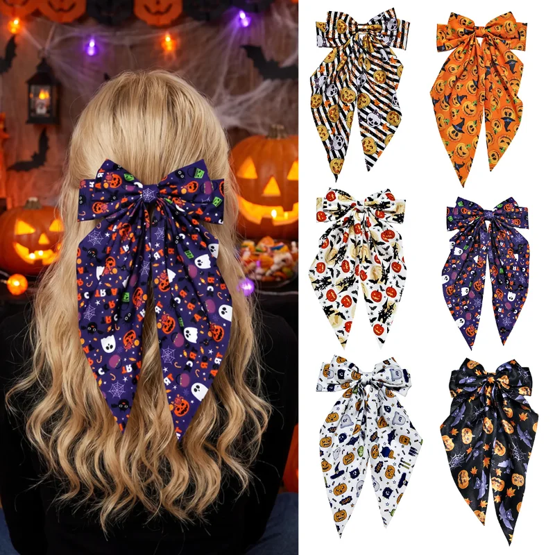 HoliBoo Hair Bow Halloween Hair Bow Printed Barrettes Pumpkin Ghost Hair Clip For Women Party Costume Accessory