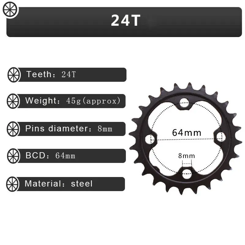 104/64 bcd自転車ギア24/26/32/38/42t mtbチェーンリングダブル