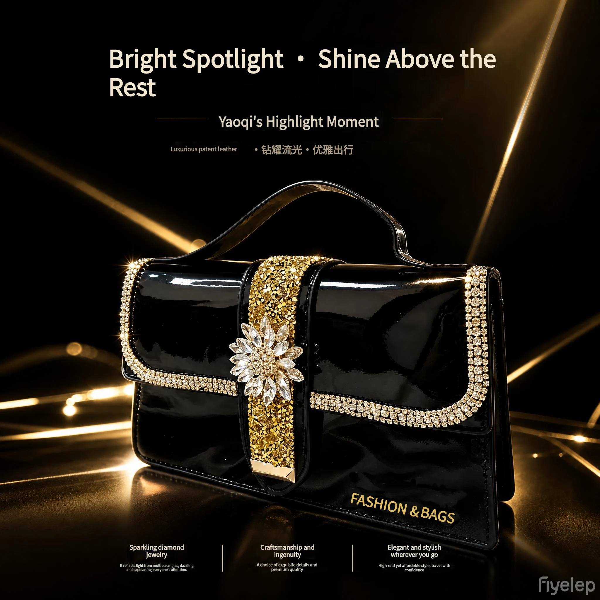 Purely Handmade Luxury Handbag with Heavy-Duty Diamond Inlay for Women, European and American Classic Style Gold Moissanite Rhinestone Handbag, Large Capacity Women's Crossbody Bag, Sparkling Diamond Evening Shoulder Bag for Girls