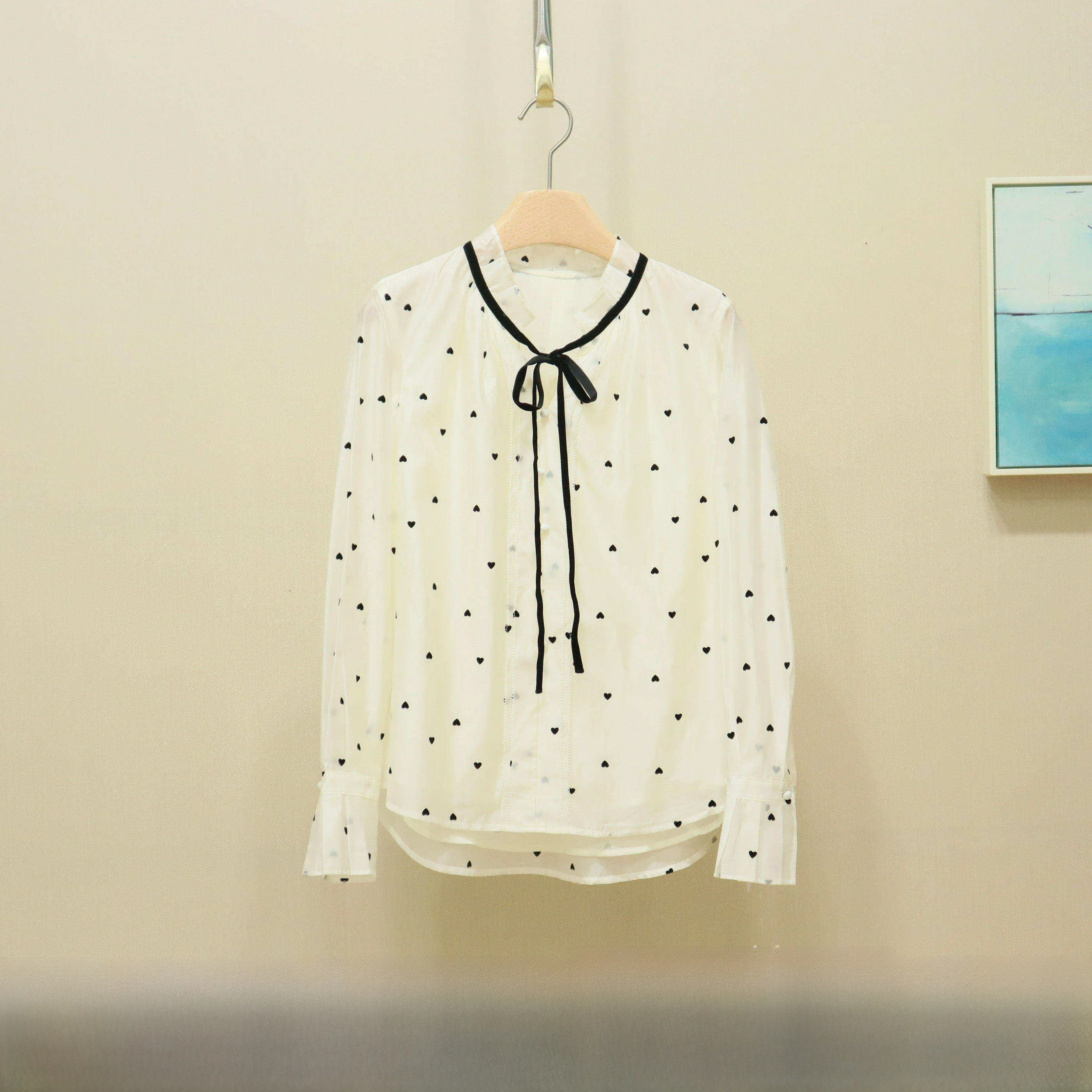 

Ele Belted Top Spring New Sle Simple Design Comfortable Breathable Women's irt Long Sve Ruffle Collar Commute Sle