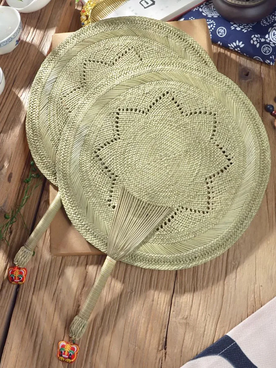 Traditional Chinese Handmade Palm Leaf Fan - Natural Reed Fan for Cooling, Summer Mosquito Repellent Fan for Elderly & Baby