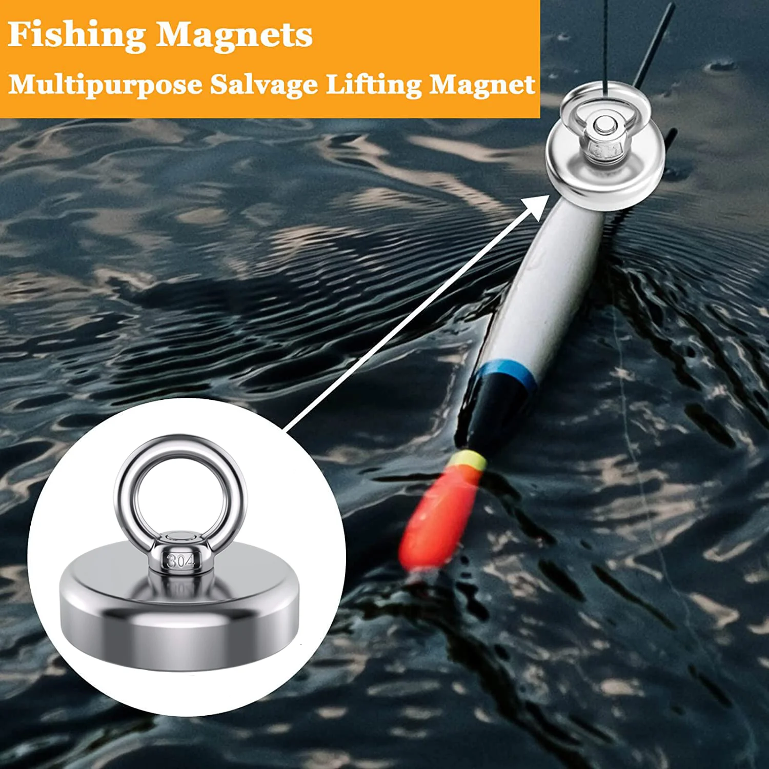 D20-D75 Super Strong N52 Fishing Magnet Heavy Duty Salvage Magnet Treasure Hunt Magnetic Hook with Hole Eyebolt for Workplace