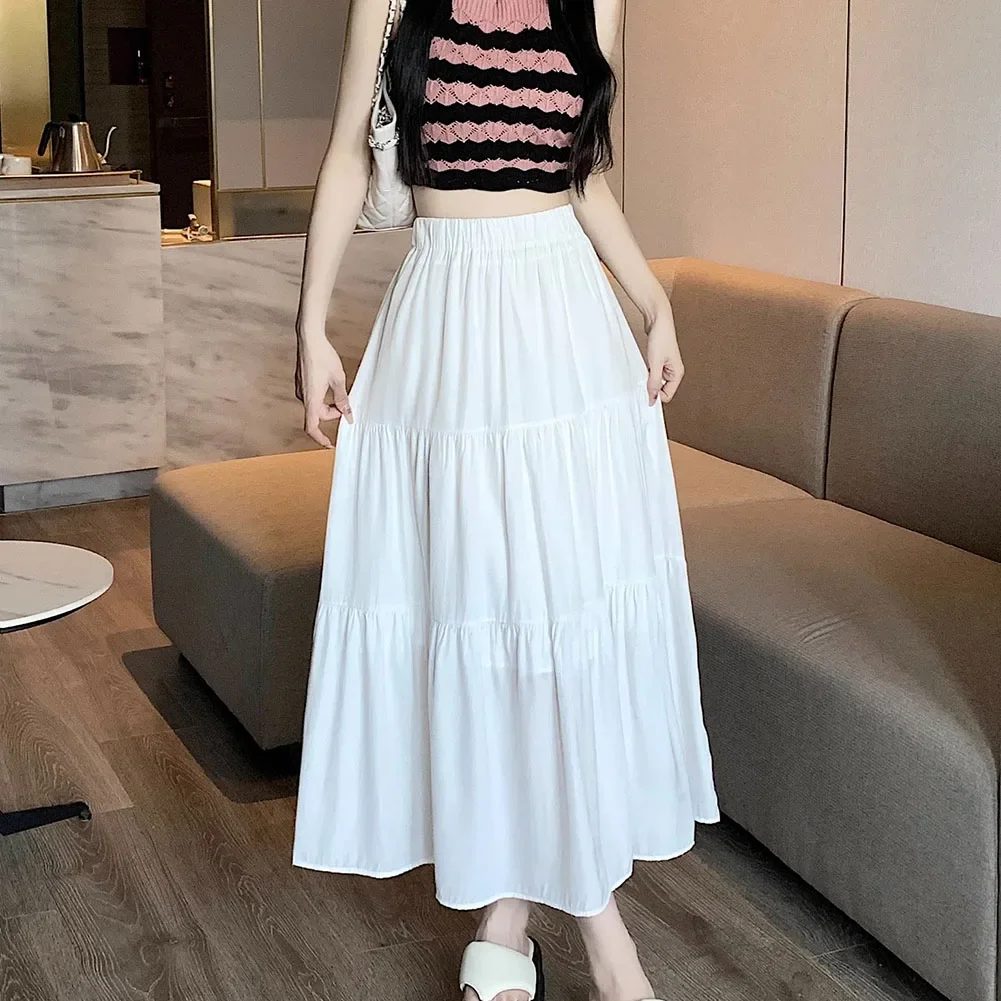 

Comfy Fashion Women Skirt - Fairy - Mid-Length A-Line Skirt - Spliced White Skirt - Women High Elastic Waist Casual