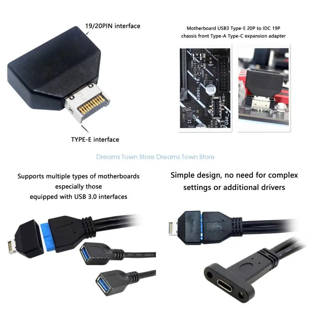 

HX6A USB3.0 Front Panel Header Type E to USB3.0 19/20Pin Motherboards Header Adapter Type E Male to 19Pin Male Front Connector