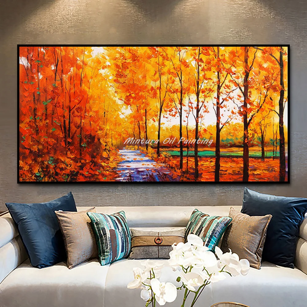 

Mintura Handpainted Pelette Knife Tree Landscape Oil Paintings on Canvas Modern Home Decoration Wall Art Picture for Living Room