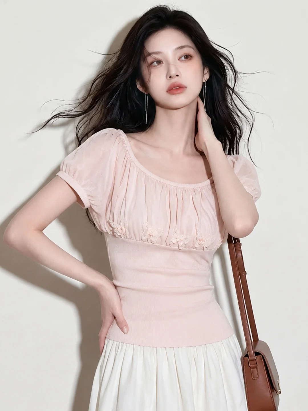 Sweet Style Slim Fit Short Sleeve Top Soft Versatile Korean Design Summer T-Shirt Comfortable Breathable Casual Fashionable