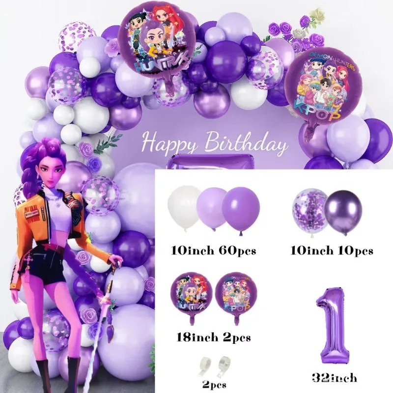 K-Pop Birthday Party Decorations, Purple Pink Balloon Garland Kit with Foil Balloons & Happy Birthday Backdrop Party - view 4