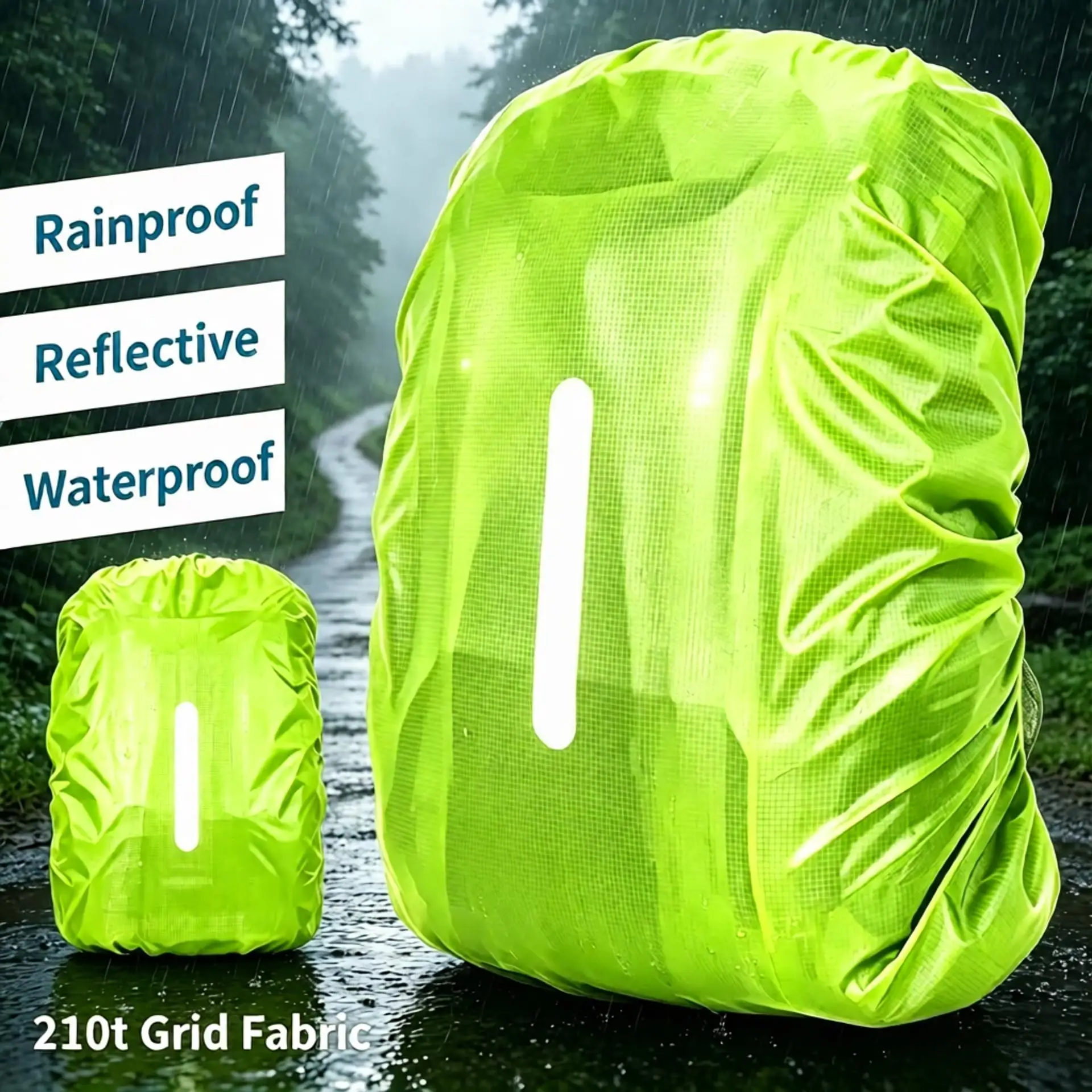 Reflective Waterproof Backpack Rain Cover for Outdoor Night Cycling Safety Light Raincover Case Bag Unisex 20L-100L for Camping