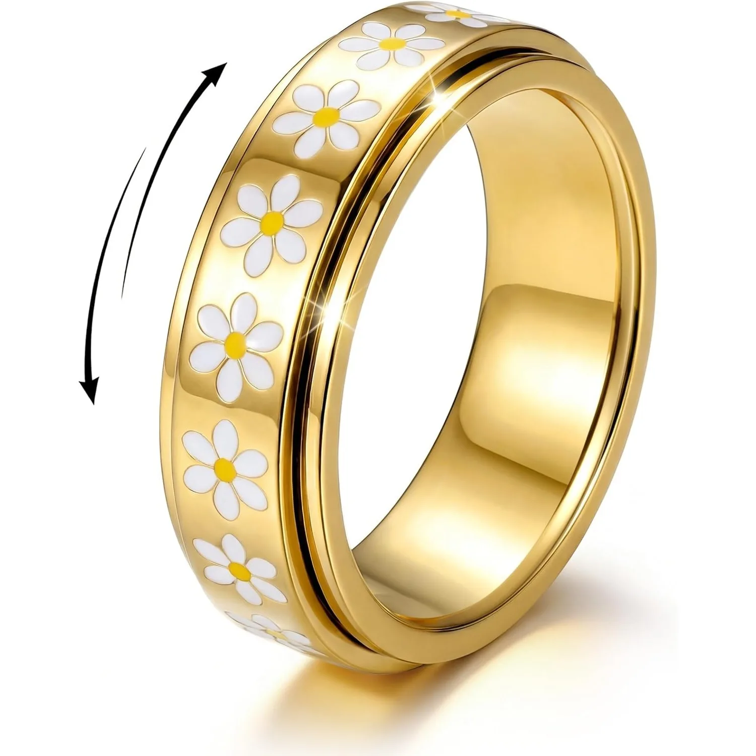 Bobisty Fidget Ring 14K Gold plated Anxiety Rings  for Women Daisy Roller Rings for Anti Stress Spinner Fidget Band Ring Gift