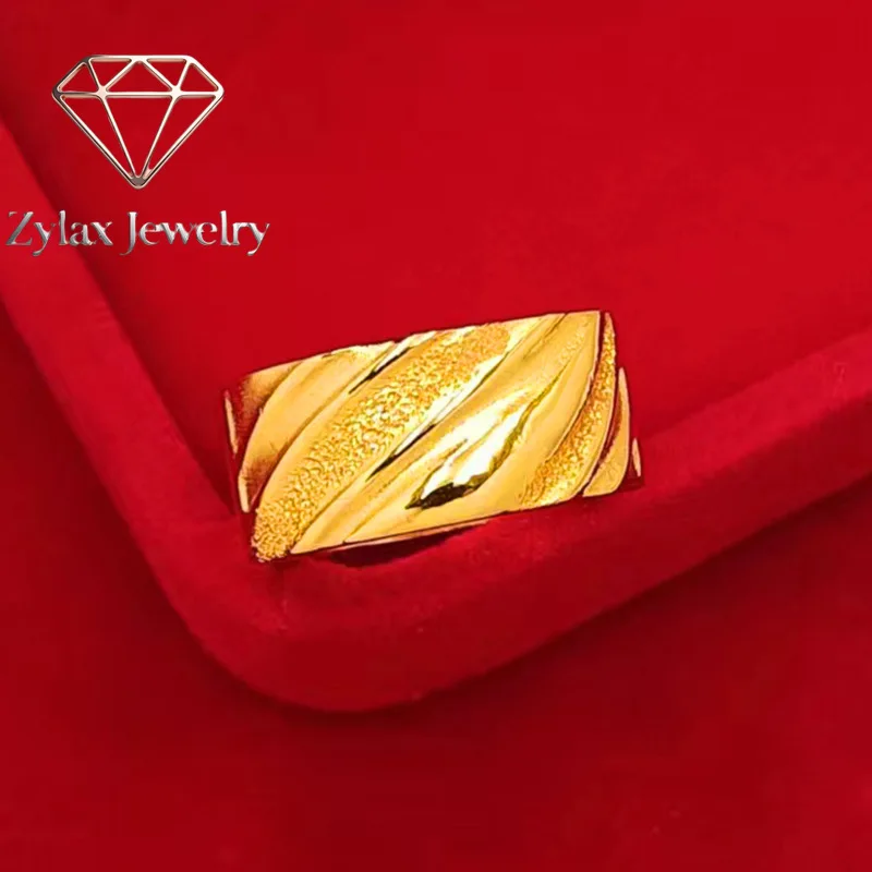 

Zylax Jewelry Luxury 24K 9999 Pure Gold real gold Star Sea Male Ring Wave Pattern Opening Adjustable Ring