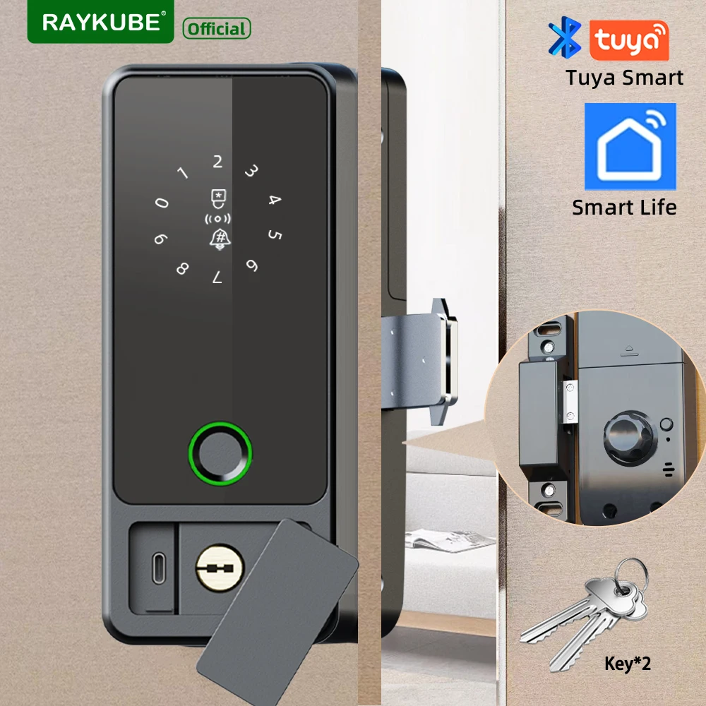 New RAYKUBE G18 Tuya Bluetooth Smart Glass Lock Fingerprint Electronic Digital Lock APP/IC Card/Password Unlock For Glass Door