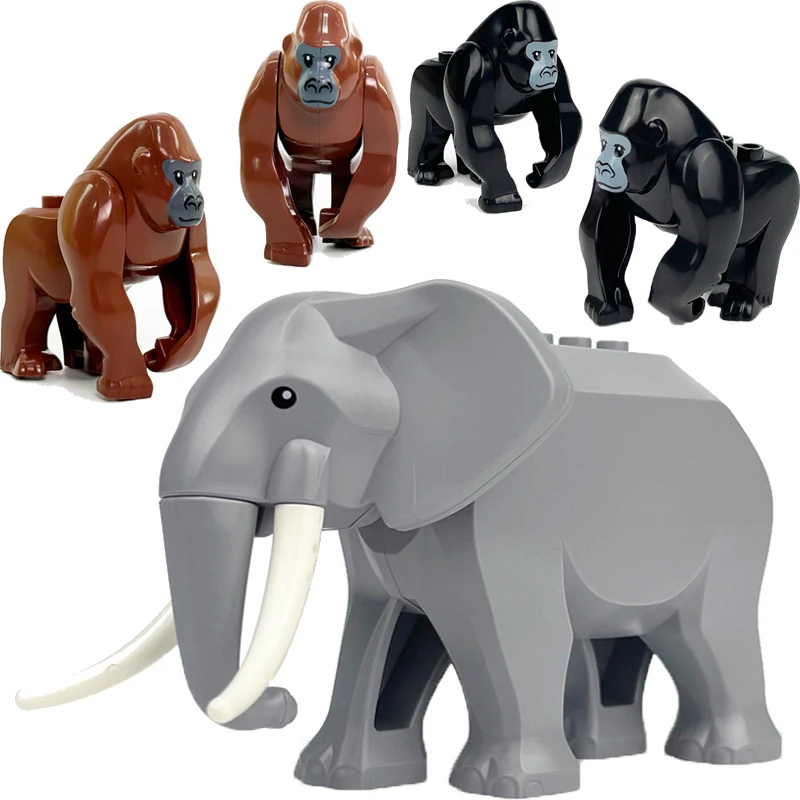 قيمة عظيمة!!! الحيوانات Zootopia الفيل الماموث الغوريلا Orangutan القرود نموذج ألعاب مكعبات البناء أرقام هدية